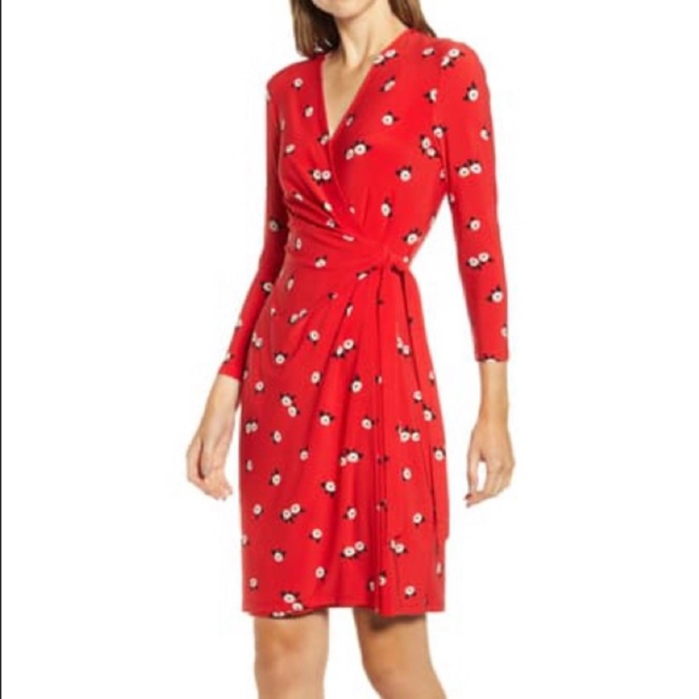 Red Floral Wrap Dress